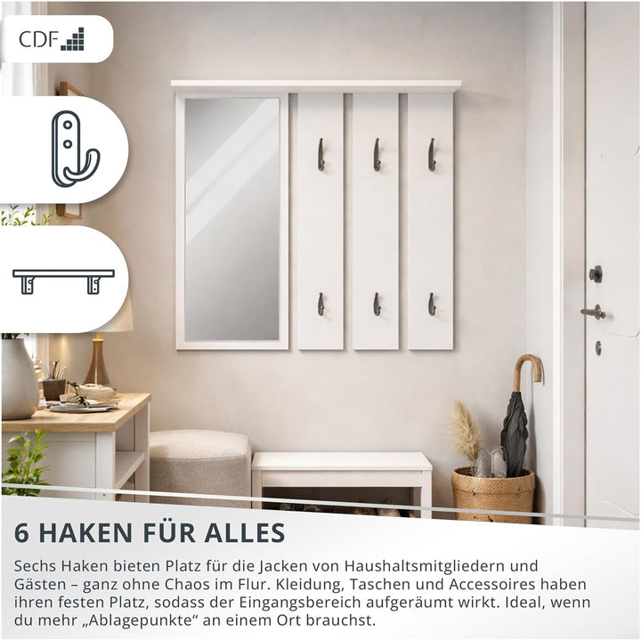 CDF Garderobenpaneel Garderobe Wandgarderobe Mit Spiegel Ablage 6 Haken Flurgarderoben Set Flur Schm