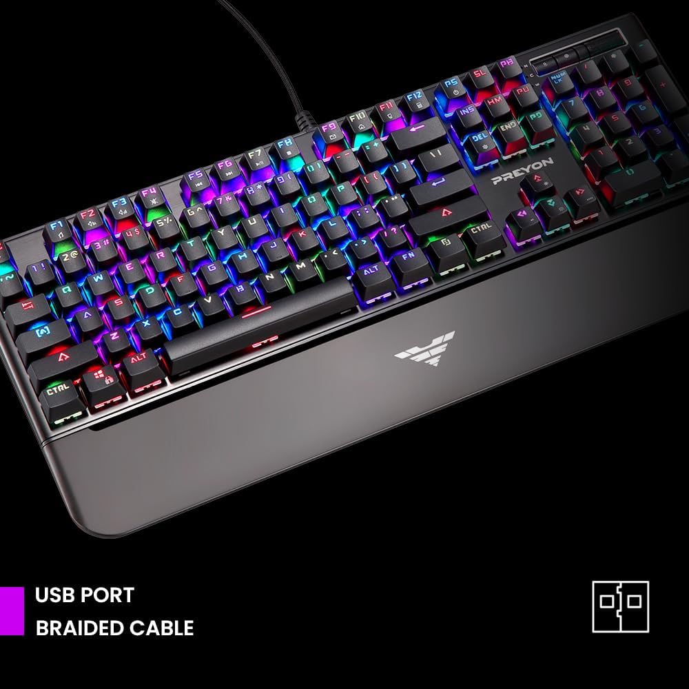 PREYON Long Claw Brown Gaming tastatur mit Geflochtenem Kabel - Beleuchtete Mechanische Tastatur mit
