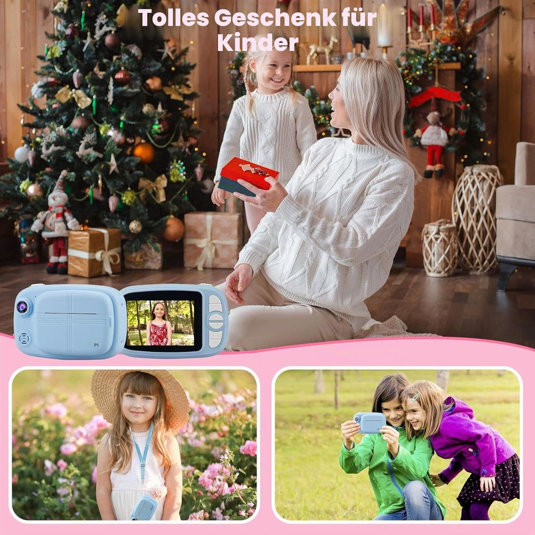 Misilmp Sofortbildkamera Kinder, Digital Kinderkamera 3.5" Zero-Ink-Druckpapier und 32GB TF-Karte,10