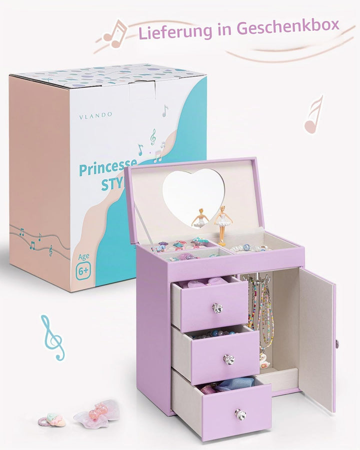 VLANDO Musical Schmuckkästchen Mädchen, grosses Kind Musik-Box mit Ballerina für Geburtstag Schlafzi