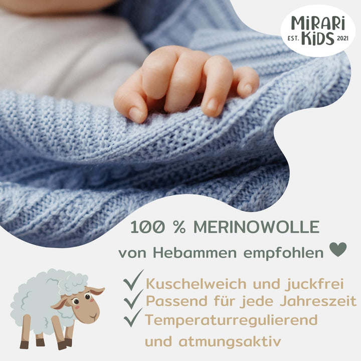 MIRARI Kids Baby Decke aus 100% Merino Wolle – Baby Wolldecke 75x100 cm – Einschlagdecke Babyschale