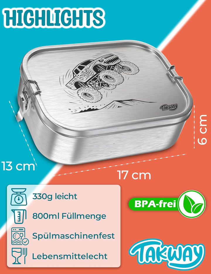 Edelstahl Brotdose mit Fächern 800ml – Auslaufsichere Lunchbox für Kinder & Erwachsene, Bento Box mi