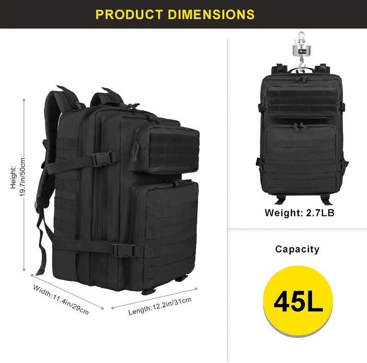 Zavothy, 45l taktischer Militär-Rucksack für Damen und Herren – grosser 3-Tage-Einsatzrucksack mit M