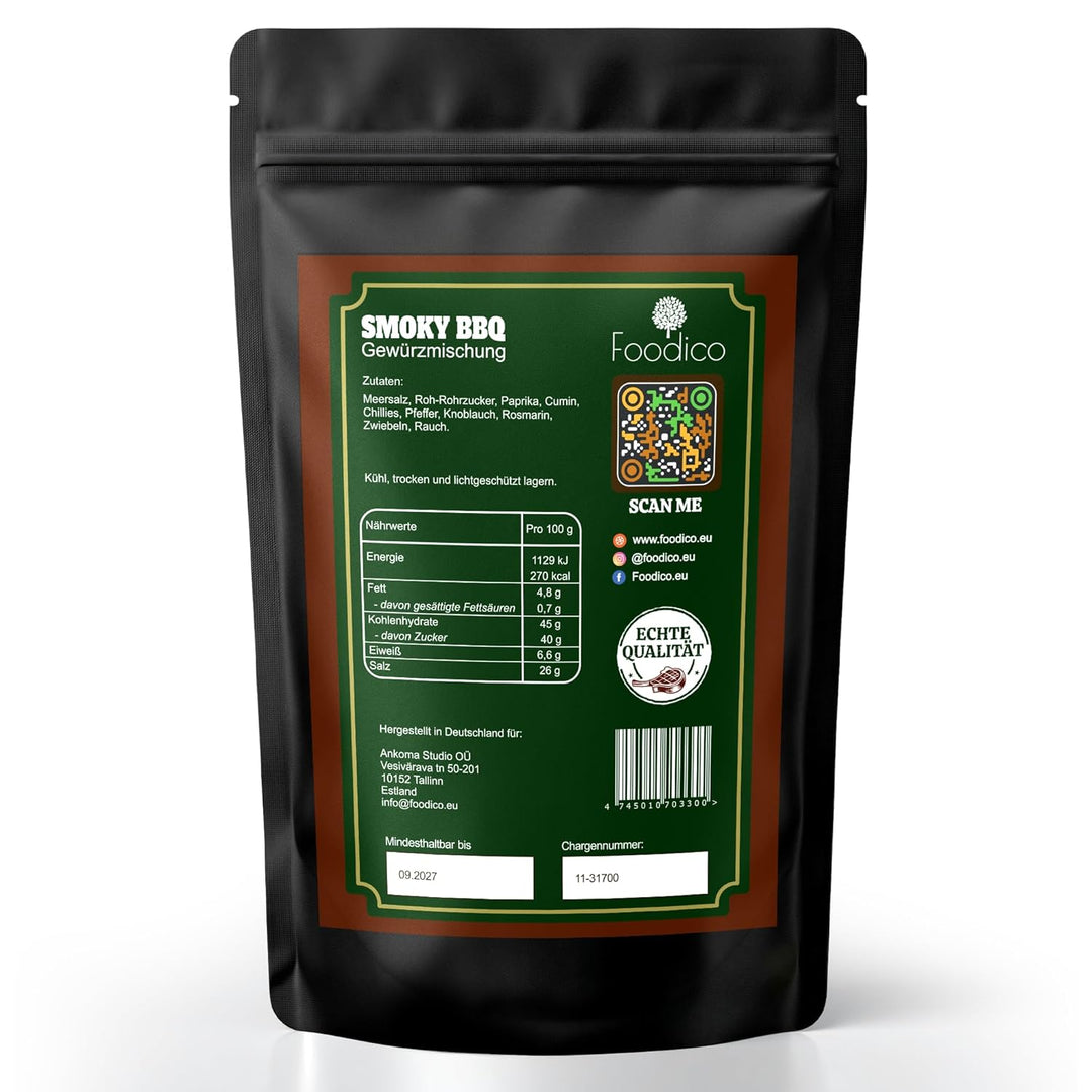 Foodico Smoky BBQ Rub 750g | Traditionell Herzhafte Gewürzmischung | Rauchig & Rustikal | Profi BBQ-