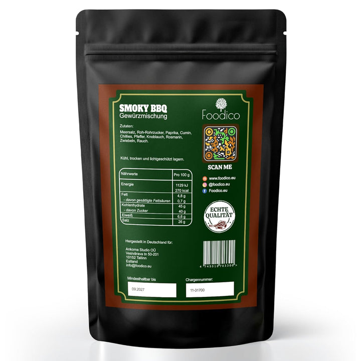 Foodico Smoky BBQ Rub 750g | Traditionell Herzhafte Gewürzmischung | Rauchig & Rustikal | Profi BBQ-