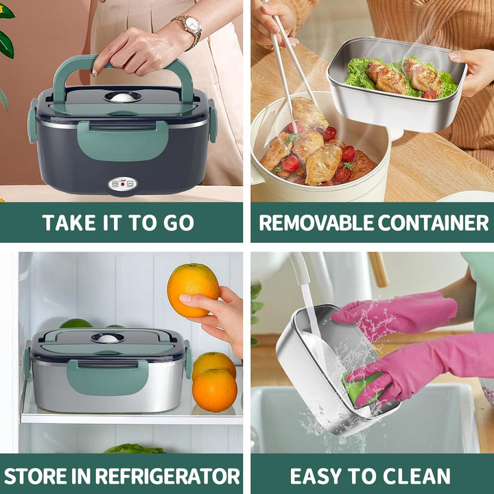 Elektrische Lunchbox 100W, 3-in-1 tragbare beheizte Lunchbox, Herausnehmbare Edelstahl-Brotdose, 12V