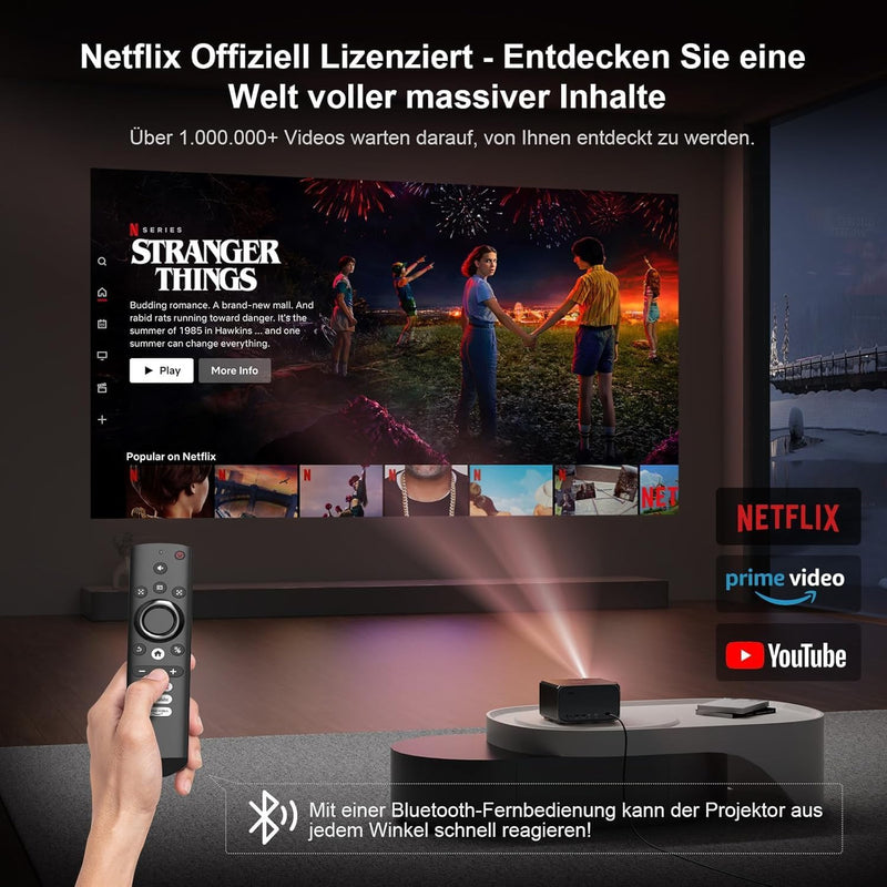 Beamer【Official Netflix & Dolby Audio】 Jimveo Beamer 4K Unterstützt 26000LM 800ANSI Autofokus/Trapez