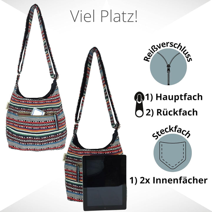 Sunsa Damen Umhängetasche. Hobo Tasche aus gewebter Baumwolle mit verstellbare Henkel. Crossbody Sch