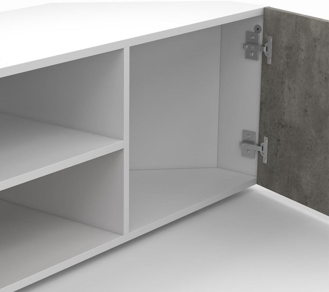 IDMarket - TV-Schrank 110 cm Eckig ELI weiss Türen Betonoptik