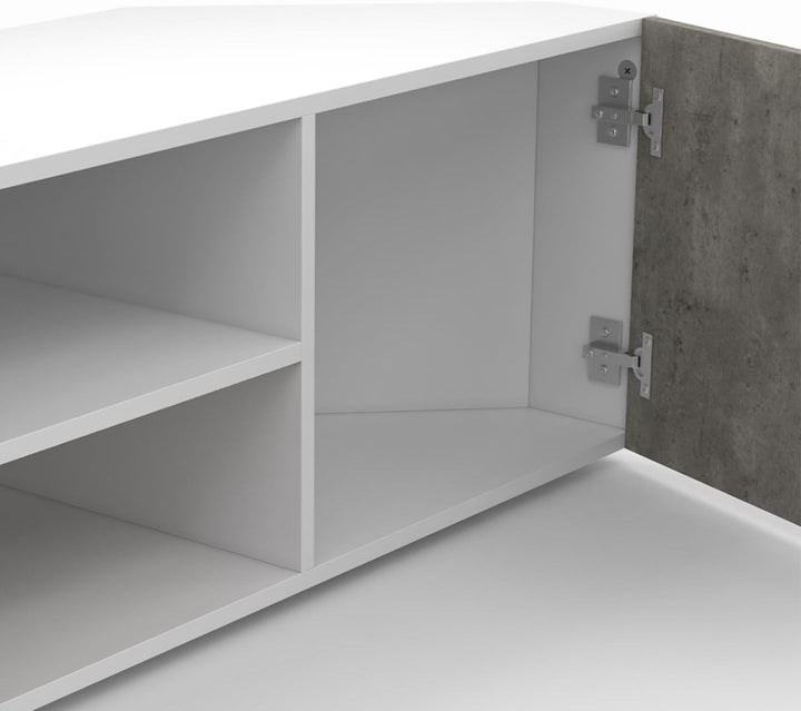 IDMarket - TV-Schrank 110 cm Eckig ELI weiss Türen Betonoptik