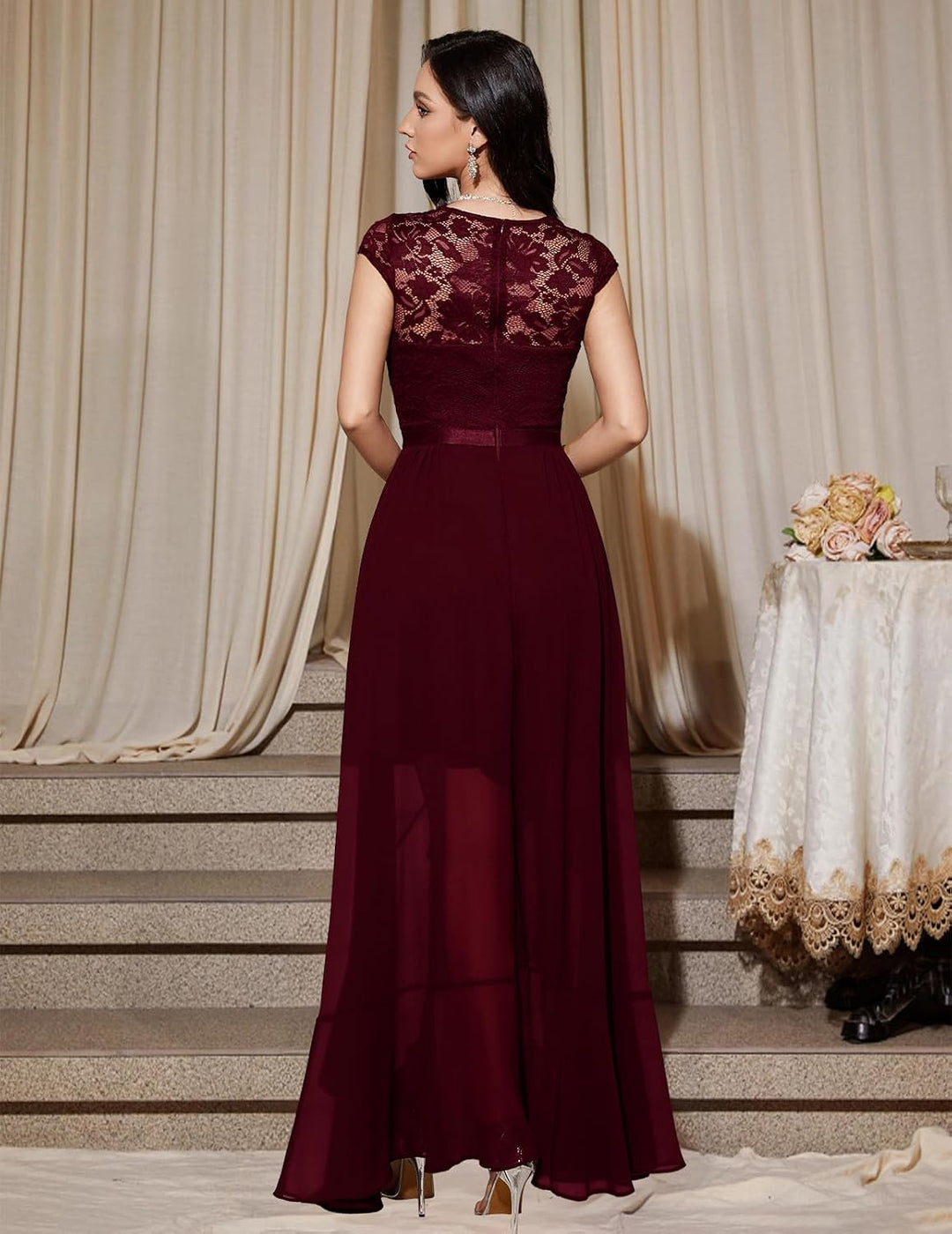 Bbonlinedress Abendkleider elegant für Hochzeit Spitzenkleid Chiffon Hi-Lo Kleid Brautjunferkleid Pa