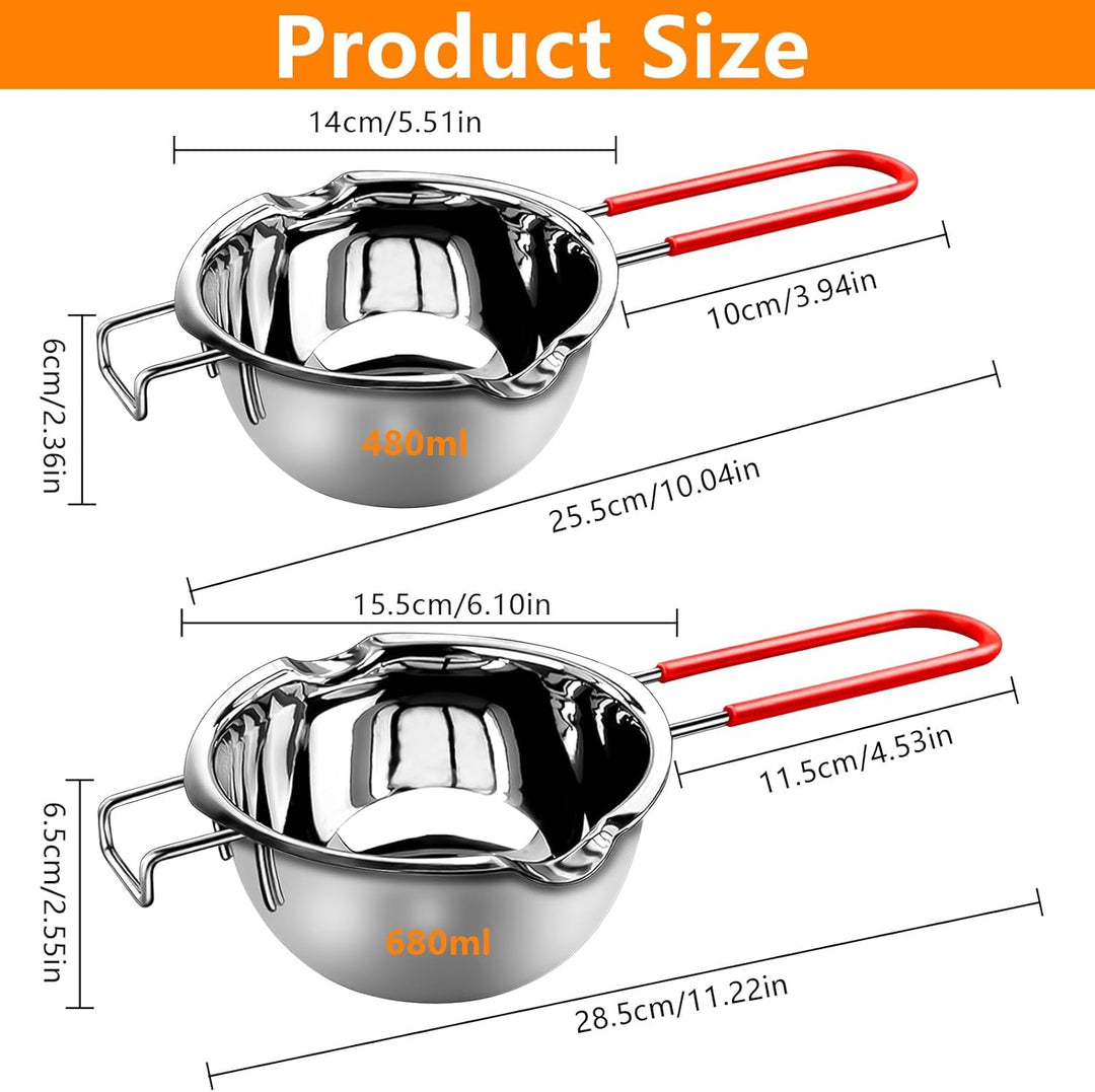 XTUDOU® 2 Stück Schmelztopf Schokolade, Wasserbad Schmelzschale 304 Edelstahl mit 2 Spatel und Hitze
