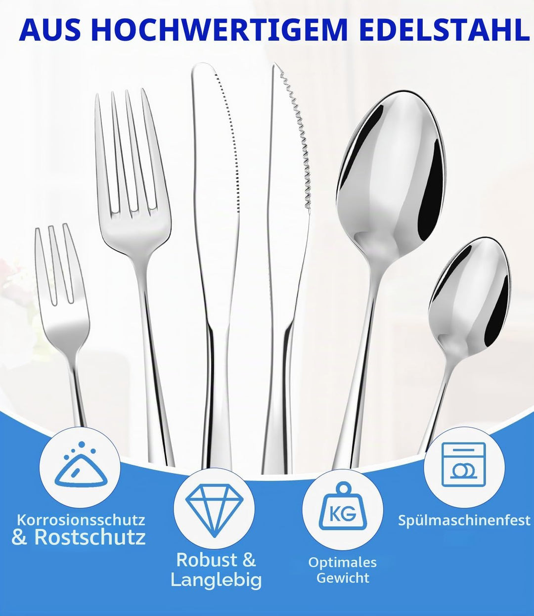 Besteck Set 12 Personen, 72 Teilig Essbesteck Set mit Steakmesser, Elegantes Essbesteck, mit Messer