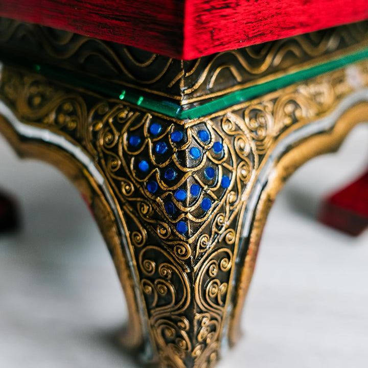 livasia Opiumtisch mit Glasmosaikverzierungen, Beistelltisch aus Holz, Nachttisch, asiatischer Hocke