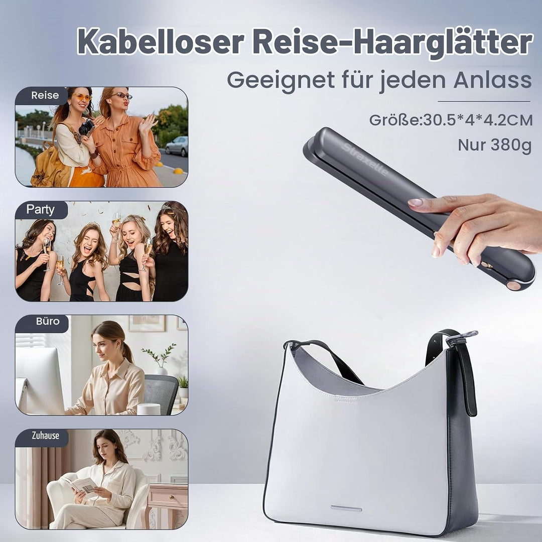 2 in 1 Glätteisen Locken und Glätten, 160°C-220°C Reise Glätteisen Kabellos 10000mAh Akku Haarglätte