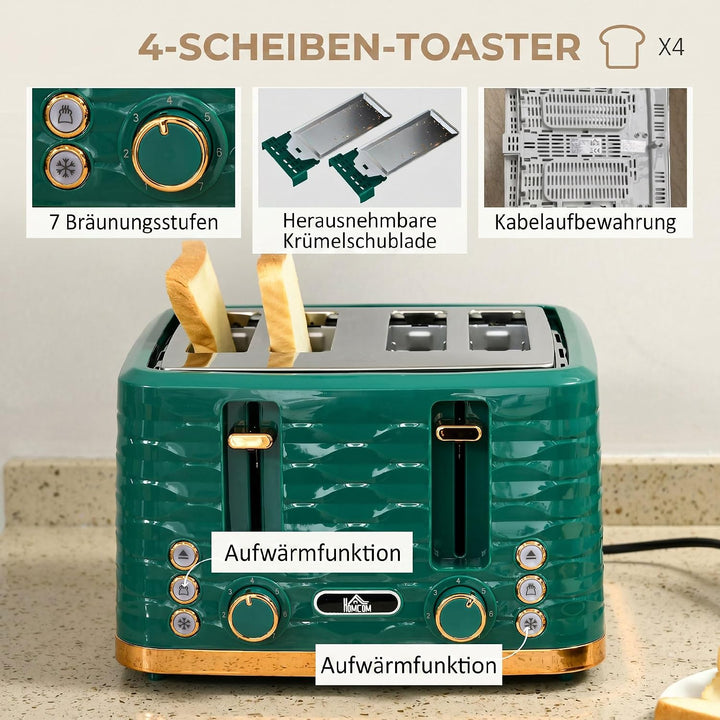 HOMCOM Wasserkocher Toaster Set Frühstück-Set Grün, Grün