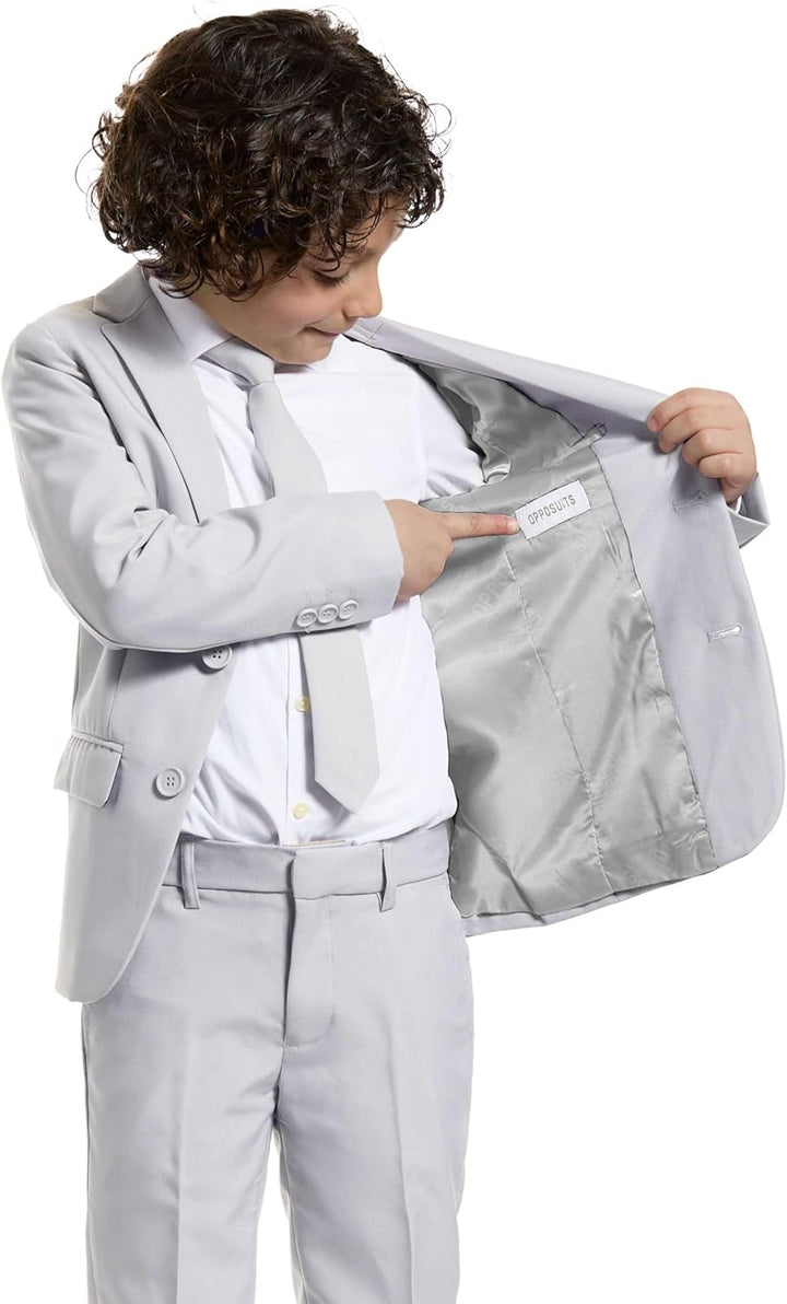 OppoSuits Groovy Grey Einfarbiger Anzug für Jungen - Abschlussball- und Hochzeitsfeier-Outfit - Inkl