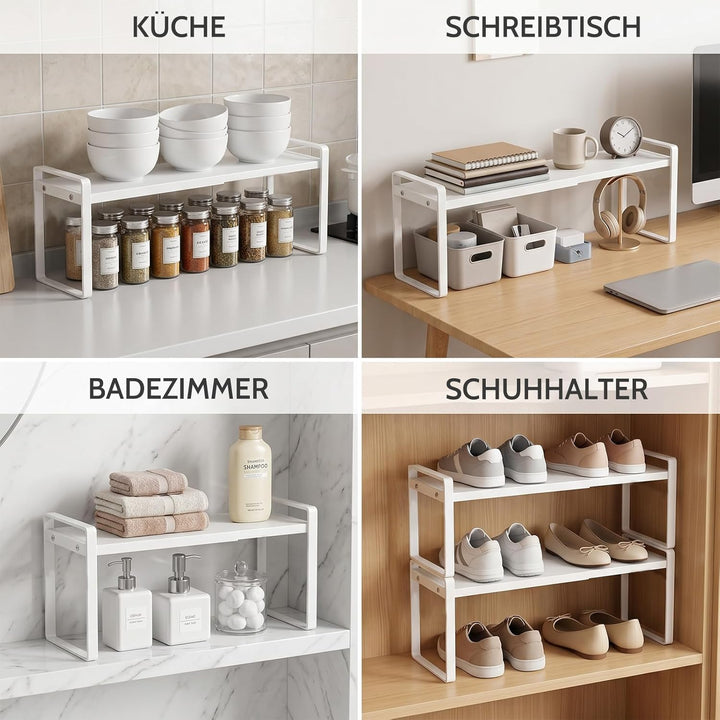 Erweiterbares Schrankregal - 24-42cm Stapelbarer Küchenregal Organizer für Küchenschrank und Arbeits