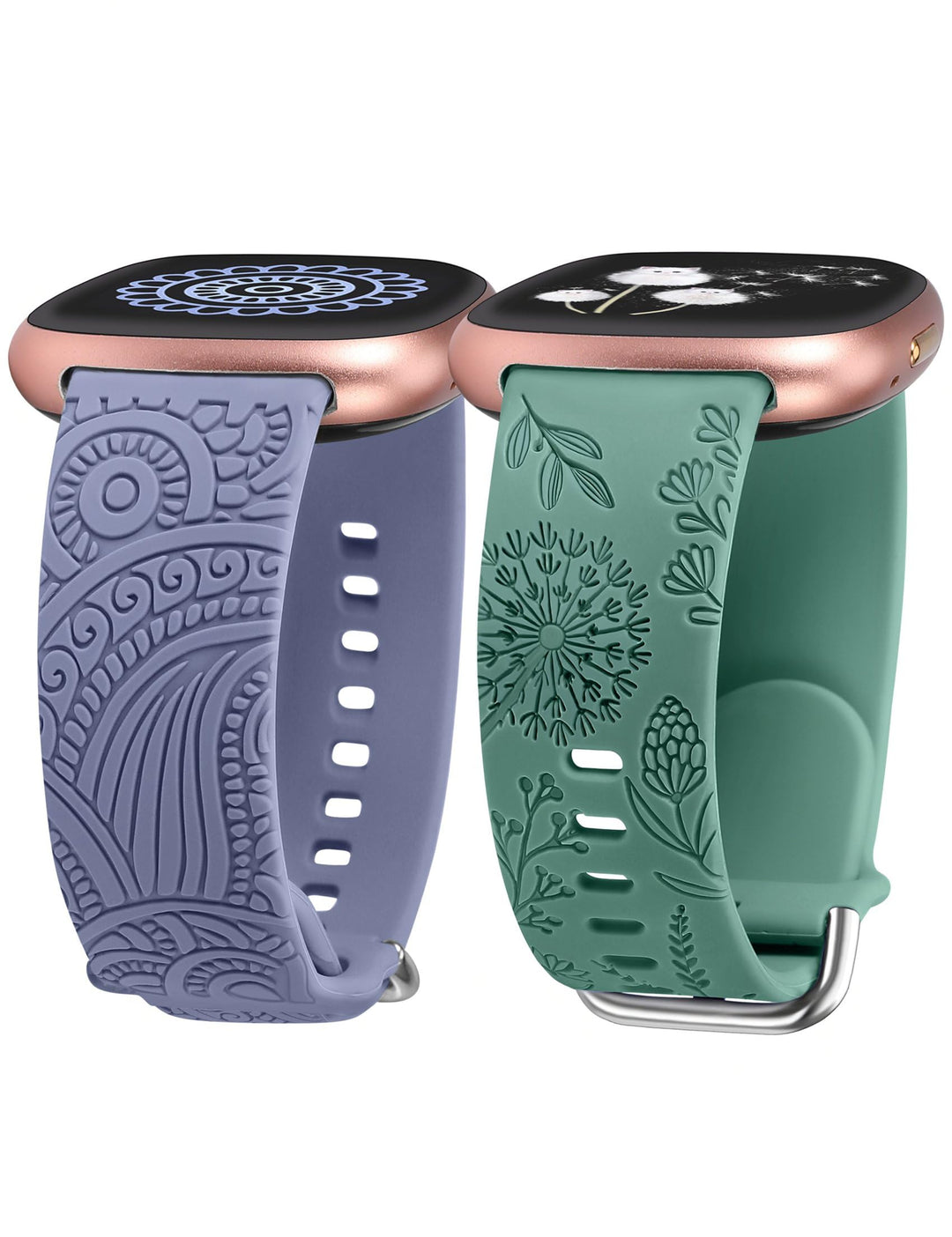 TOYOUTHS 2 Stück Floral Gravierte Armband kompatibel mit Fitbit Versa 4/Versa 3/Sense 2/Sense Armban