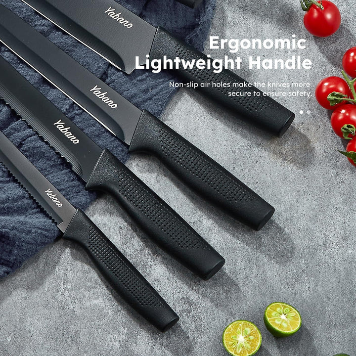 Messerblock Set,Yabano 14-teilig Küchenmesserset mit Integriertem Messerschärfer, Scharfes Schwarzes