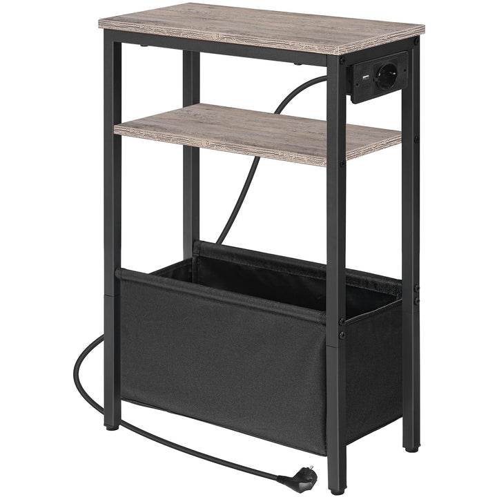 HOOBRO Beistelltisch mit Ladestation, Nachttisch mit Stauraum, Sofatisch mit Steckdose und USB-Ansch