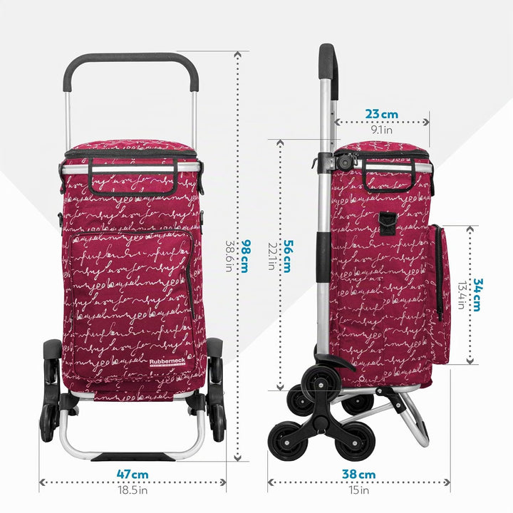 Rubberneck Einkaufstrolley - Klappbarer Einkaufswagen - Kühlfach - Höhenverstellbarer Griff - Rot, R