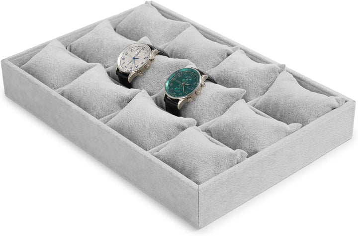 Oirlv Grau Samt Schmuck 12 Grids Schmucktablett für Uhren, Armbändern, Armreifen Schmuck,Uhrenblett,