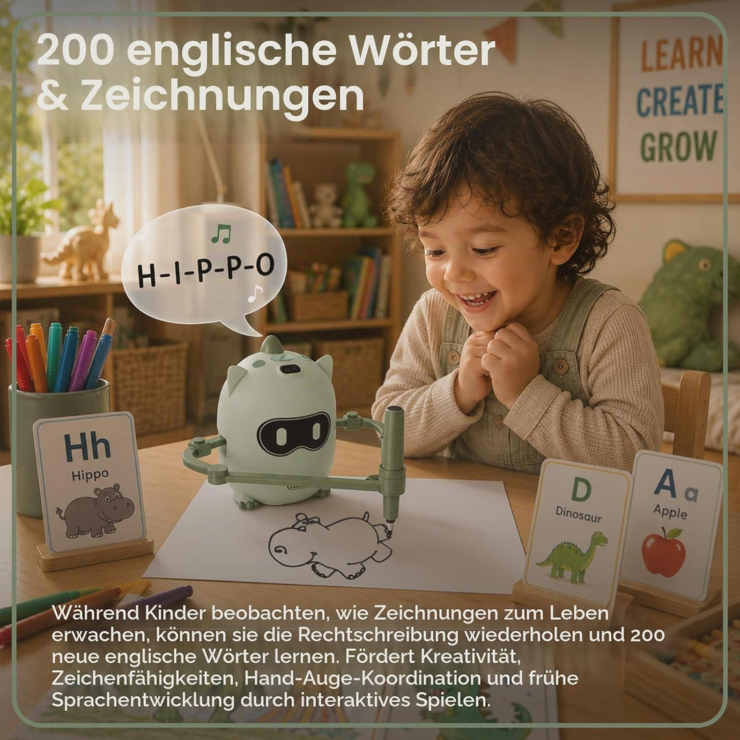 Zeichenroboter für Kinder von MMOBIEL – Malroboter Interaktives Lernspielzeug mit 200 Zeichenkarten,
