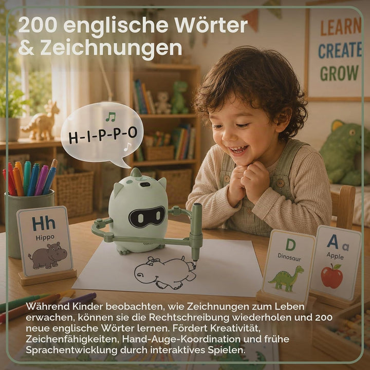 Zeichenroboter für Kinder von MMOBIEL – Malroboter Interaktives Lernspielzeug mit 200 Zeichenkarten,