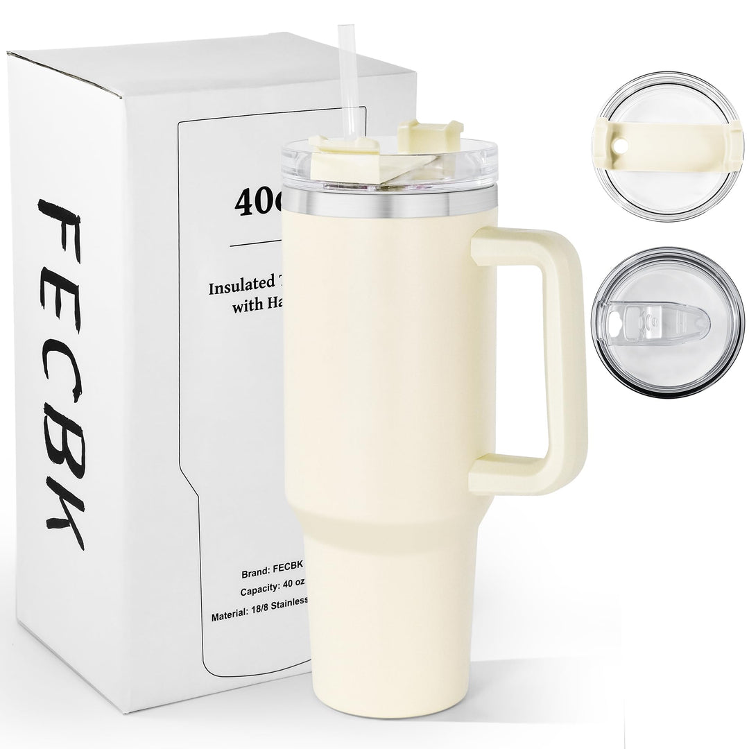 Thermobecher mit Strohhalm und Henkel 1,2L, 100% Auslaufsicherer Trinkbecher, Edelstahl Doppelwand V