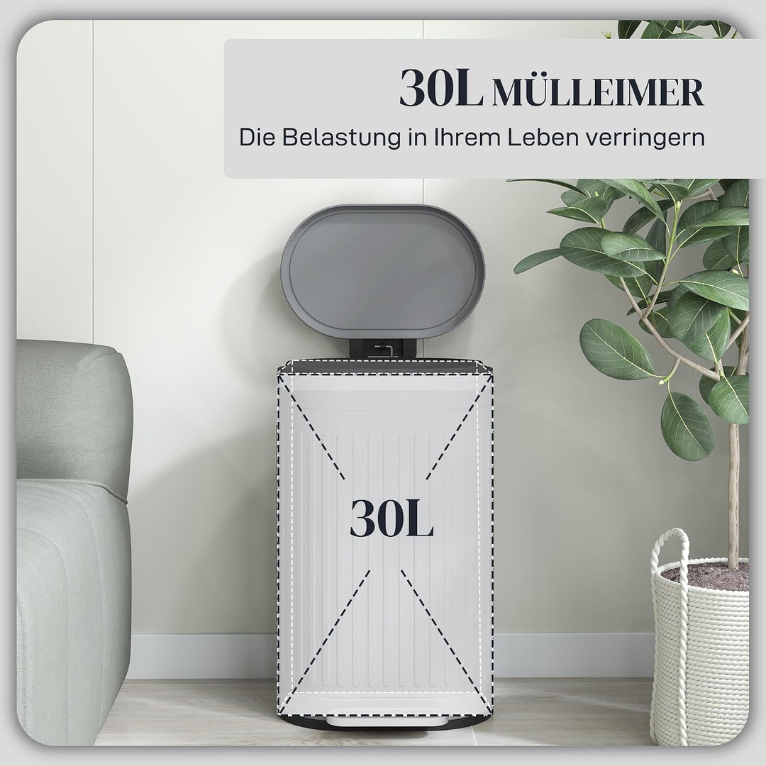 HOMCOM Mülleimer 30L Treteimer Abfalleimer Grau 36,5 x 31,2 x 60,8 cm Grau 30 L, Grau 30 L