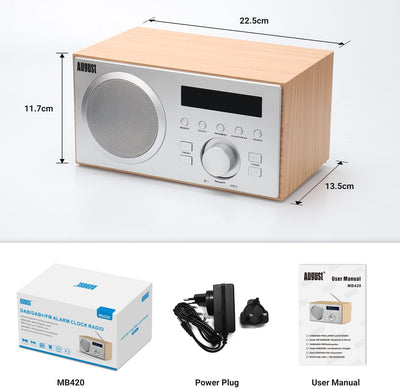 DAB+/FM Radio mit Bluetooth-August MB420-Digitales Küchenradio mit Holzgehäuse mit RDS-Funktion 60 P