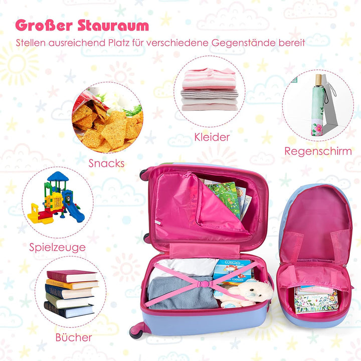 COSTWAY 2tlg Kinderkoffer + Rucksack, Kindertrolley aus Kunststoff, Kindergepäck, Kinder Kofferset H