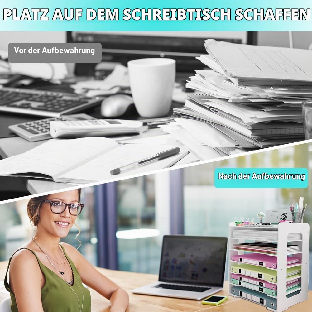 7-Tier Schreibtisch Organizer A4, Briefablage Stapelbares Dokumentenablage, A4 Papier Aktenaufbewahr
