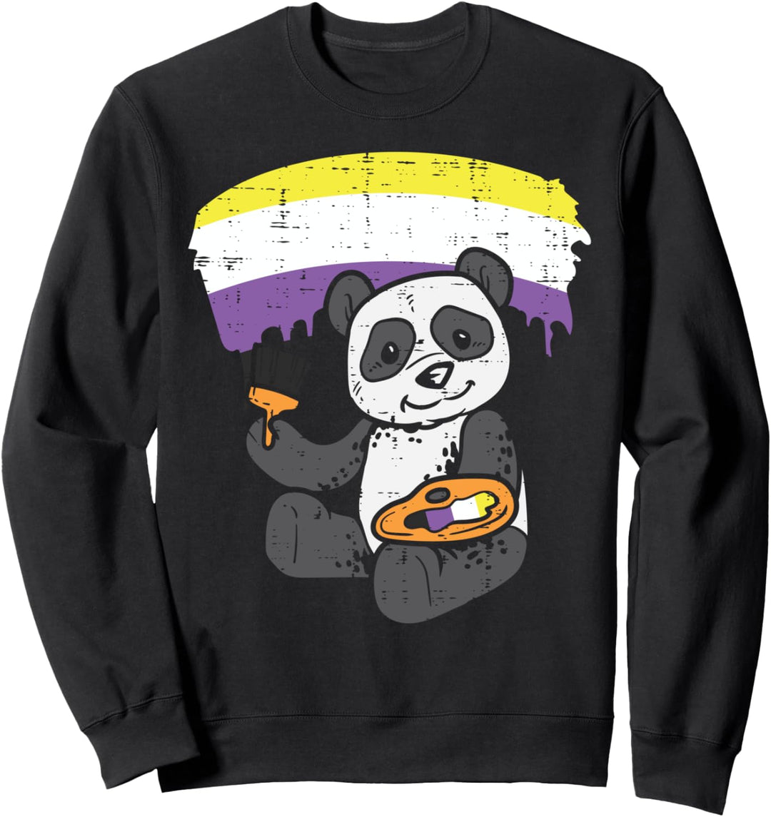 Panda Painting Animal LGBTQ Non-Binary Flag Genderqueer Sweatshirt