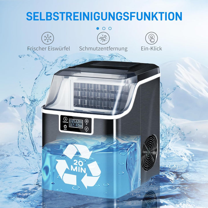 HOMCOM Eiswürfelmaschine, Ice Maker Edelstahl 24 Eiswürfel in 14-18 Min., 20kg/24h, 3,2L Wassertank,