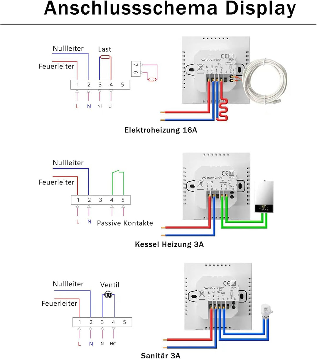 Smart Thermostat für Kesselheizung Raumthermostat WiFi Programmierbar Thermostate für Boiler/Gas Fus