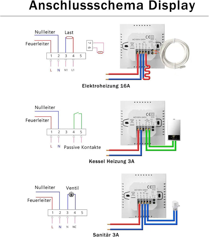 Smart Thermostat für Kesselheizung Raumthermostat WiFi Programmierbar Thermostate für Boiler/Gas Fus