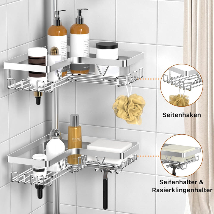 Kegii Duschablage, Teleskop Duschregal ohne Bohren, Eckregal Teleskopregal Badezimmer Organizer Edel