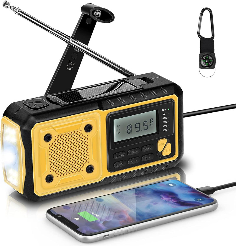 AOKBON Solar Radio Tragbar Kurbelradio Dynamo Radio AM/FM mit 5000mAh Wiederaufladbare Batterie Powe