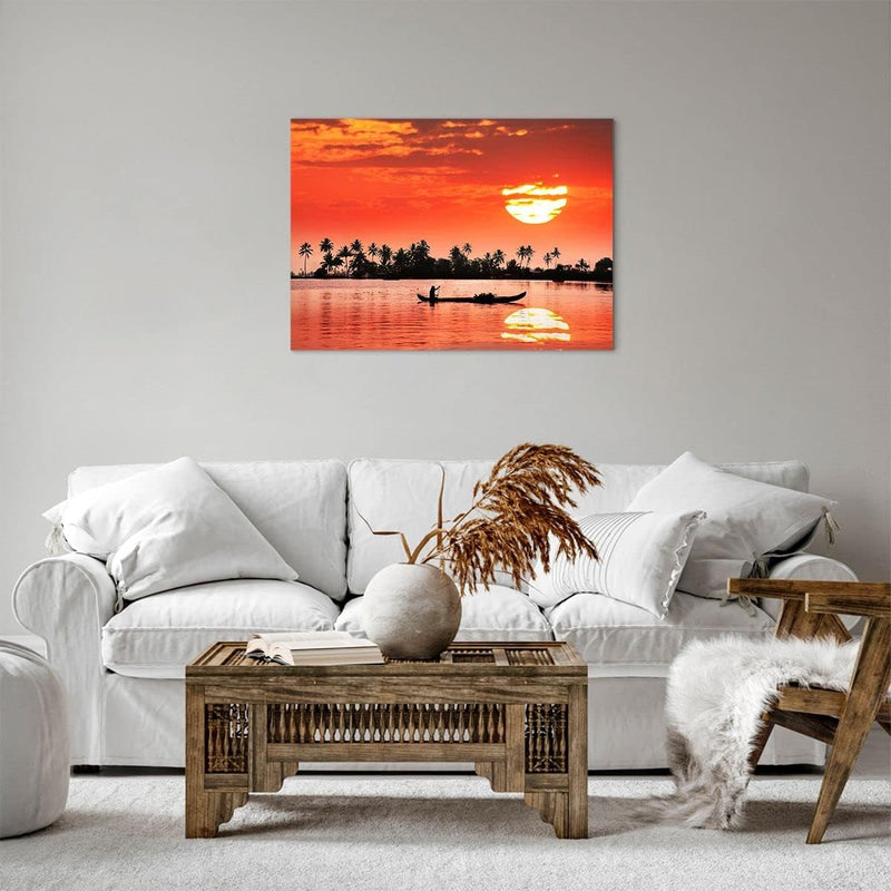 Bilder auf Leinwand Kanal boot kultur sonnenuntergang Leinwandbild 70x50cm Wandbilder Dekoration Woh