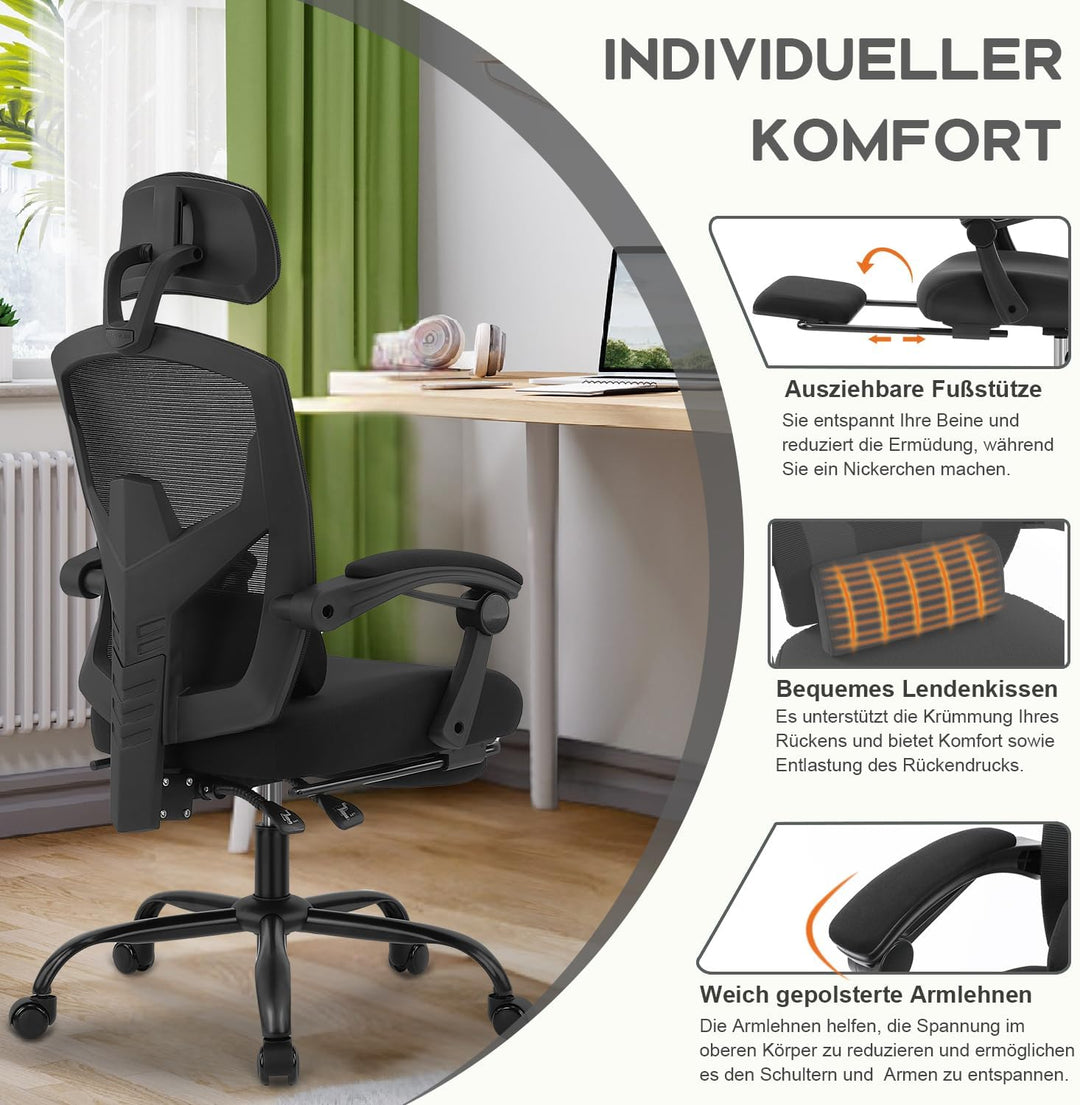 DUMOS Bürostuhl Ergonomisch - Ein Schreibtischstuhl mit Komfortarmlehnen, Ausgestattet mit Einer Beq
