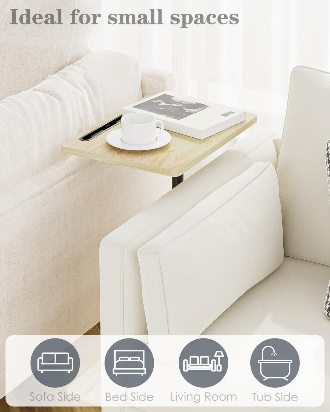 Apetaccat Beistelltisch C-Form, 360°Rotierend Couchtisch Klein, Höhenverstellbar Sofatisch,40x30x(45