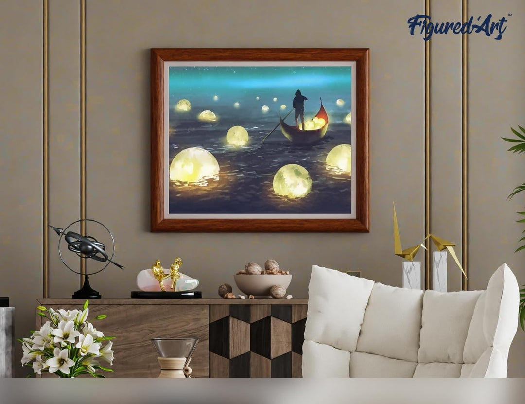 Figured'Art Malen Nach Zahlen Erwachsene Mit Rahmen Lichter auf dem See - Paint by Numbers Basteln D