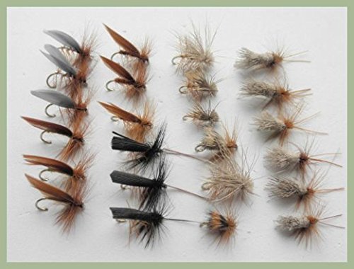 Sedge Forellenfliegen, 24 Stück, verschiedene Grössen, Schwarz, Silber, Elch, Hirsch