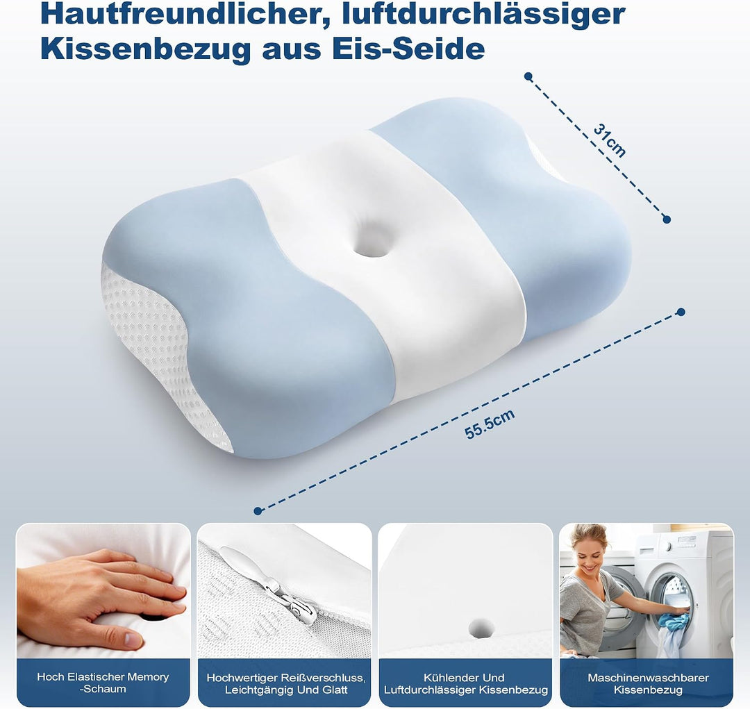 VYLEE Memory Foam Nackenkissen, Schmetterlingskissen Ergonomisches Kissen | 55.5 x 31 x (10,4 / 8,9)