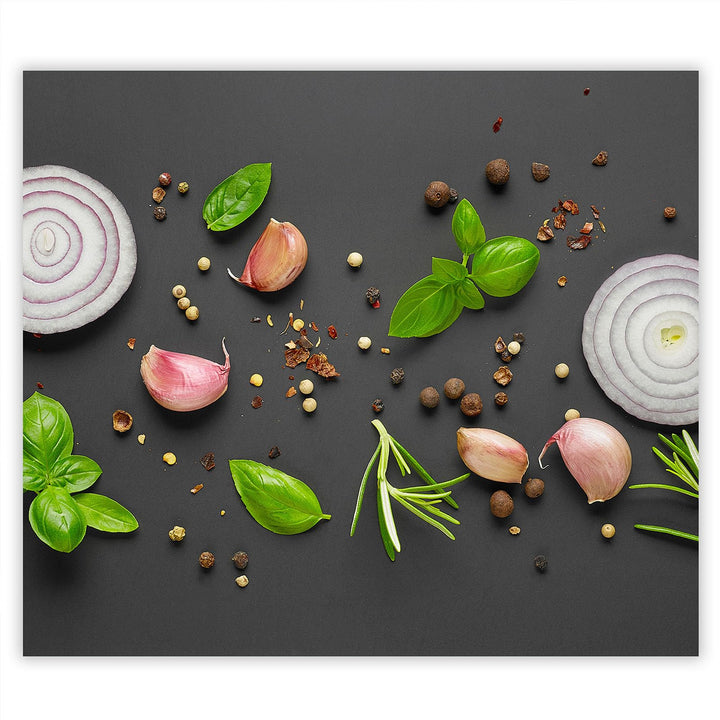 SmartDecoration Herdabdeckplatte Ceranfeldabdeckung aus Glas 60x52 cm Einteilig Motiv "Gemüse" Grau