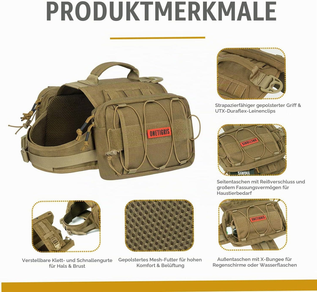 OneTigris Mammoth Hunderucksack 2.0 Version Reissen Camping Wandern Hundebackpack für M/L Grösse Hun