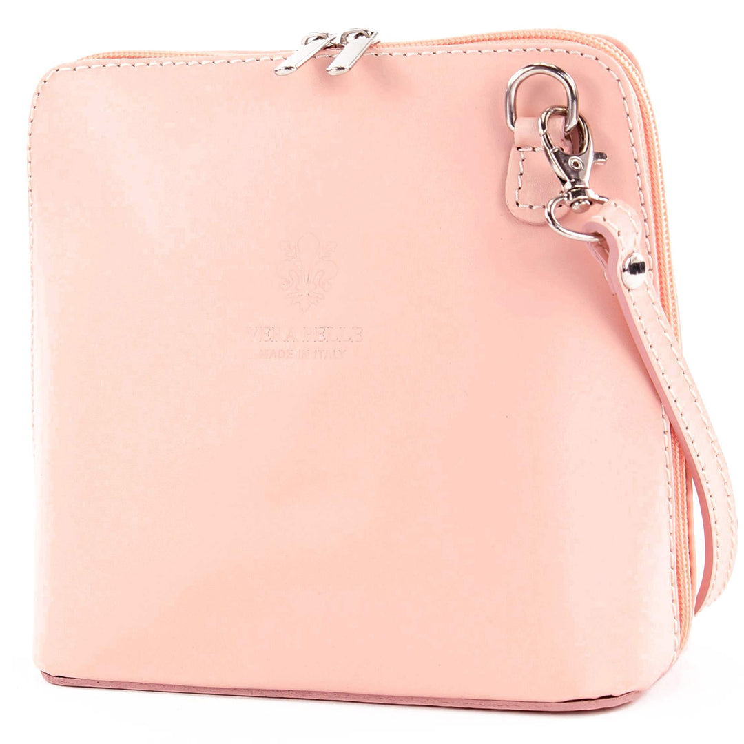 modamoda de T94 Damen Glattleder kleine Umhängetasche Schultertasche, handmade in Italy Blassrosa, B