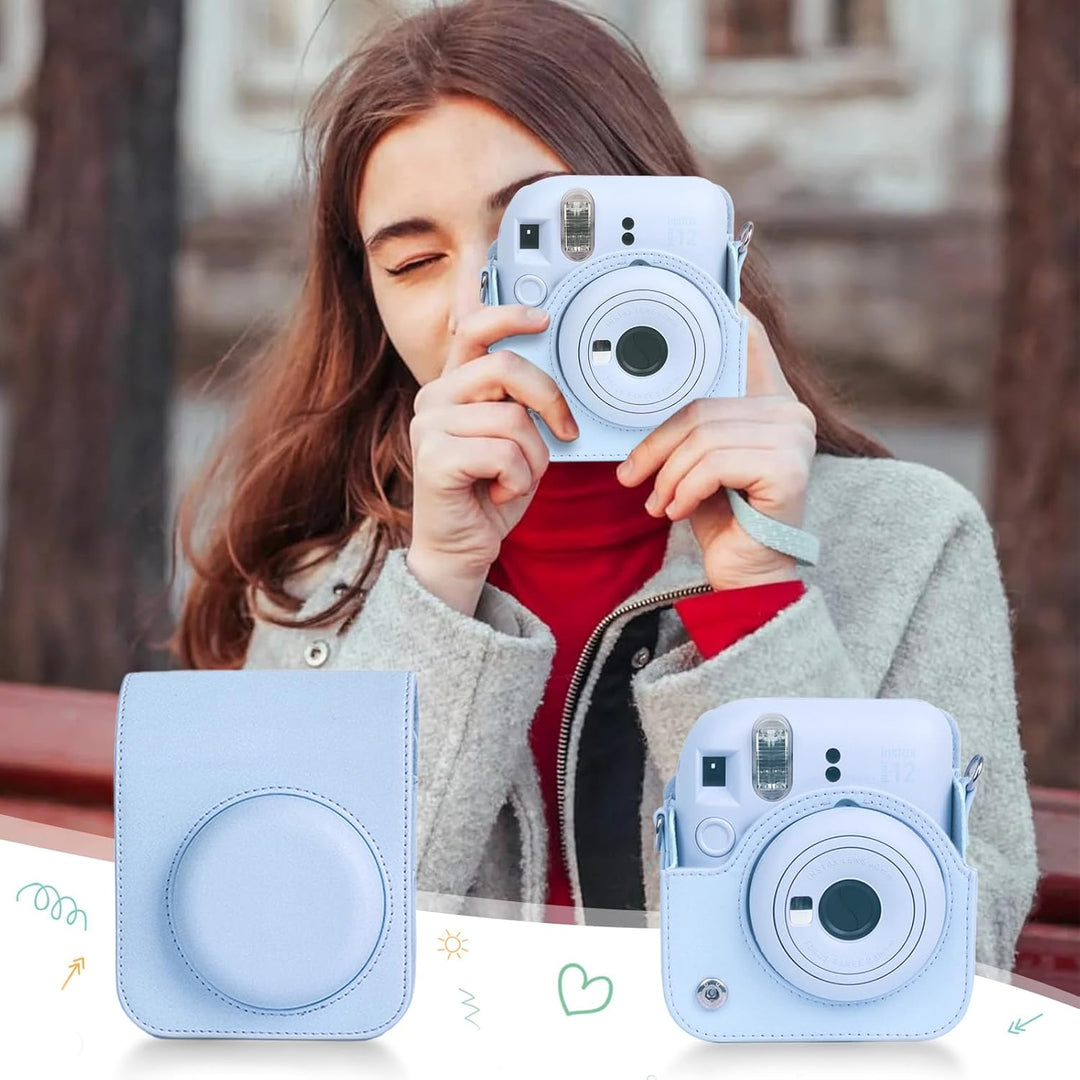 Easy Hood Schutzhülle und Tragbare Tasche für Instax Mini 12 Sofortbildkameras, PU Leder Kameratasch
